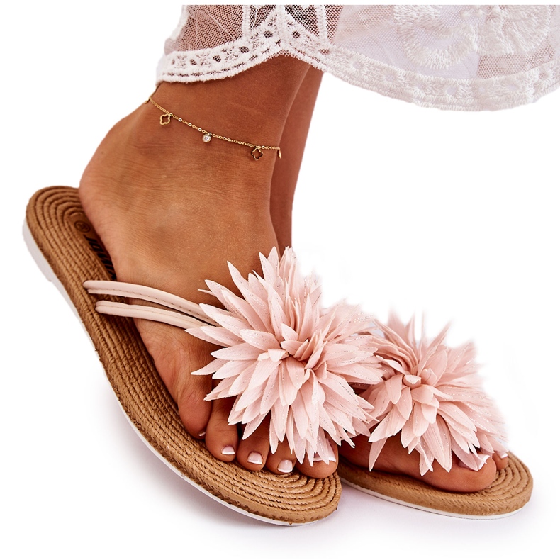 WJ1 Dámské žabky s látkovým ornamentem Světle růžová Eviana růžový