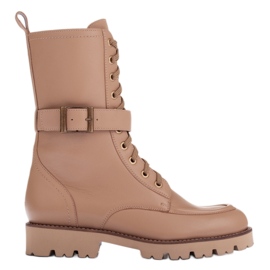 Marco Shoes Celozrnné kožené boty béžový Marco Shoes Celozrnné kožené boty béžový