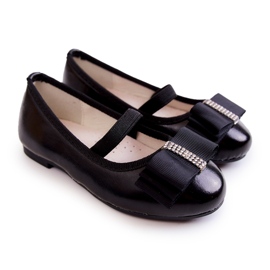 S.Barski Kožené dětské balerínky s ozdobnou mašlí Black Claril černá