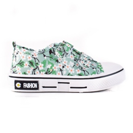 Dětské tenisky Shelovet se zelenými květy ['bílá', 'zelená', 'žlutá'] zelená