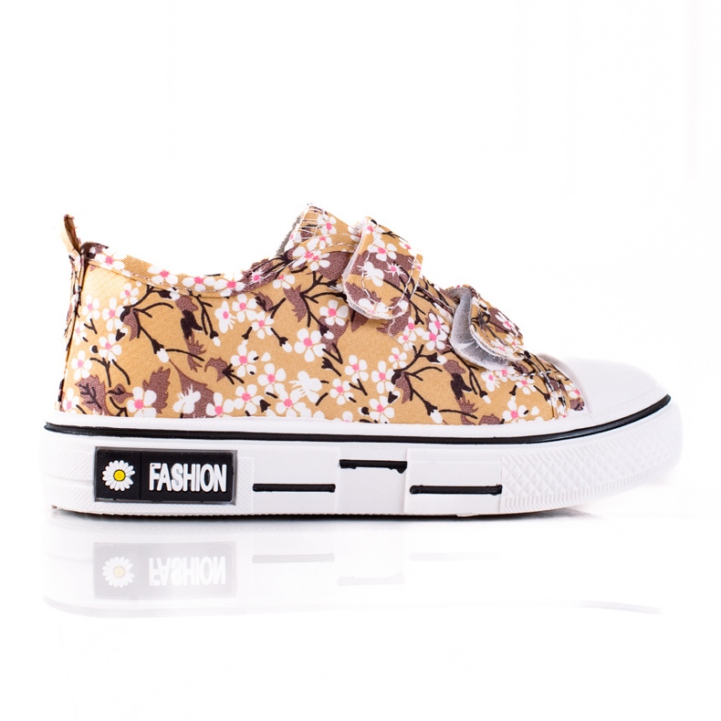 Dětské tenisky Shelovet s béžovými květy bílý hnědý