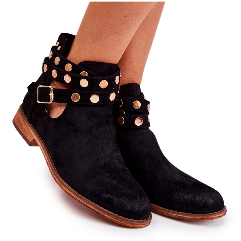 WS1 Dámské kozačky s tryskami na plochém podpatku Black Larino černá WS1 Dámské kozačky s tryskami na plochém podpatku Black Larino černá