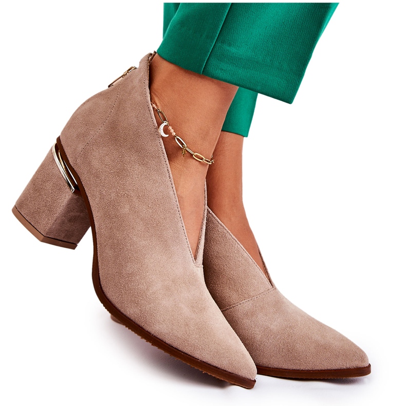 Kožené kozačky na vysokém podpatku Laura Messi Světle béžová 2344 béžový