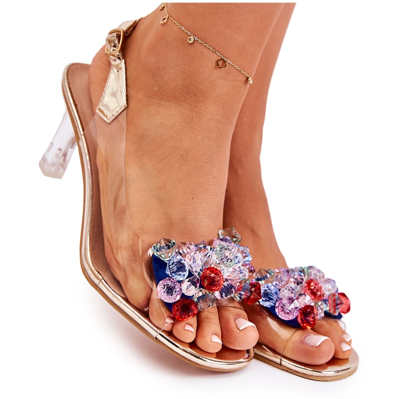 S.Barski Elegantní sandály se zlatými krystaly lanette vícebarevný