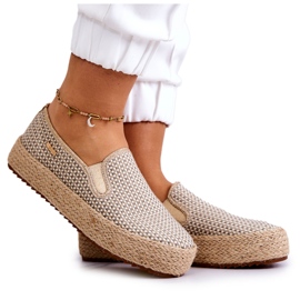 Dámské pletené tenisky Slip On Big Star JJ274394 Béžové béžový zlatý Dámské pletené tenisky Slip On Big Star JJ274394 Béžové béžový zlatý
