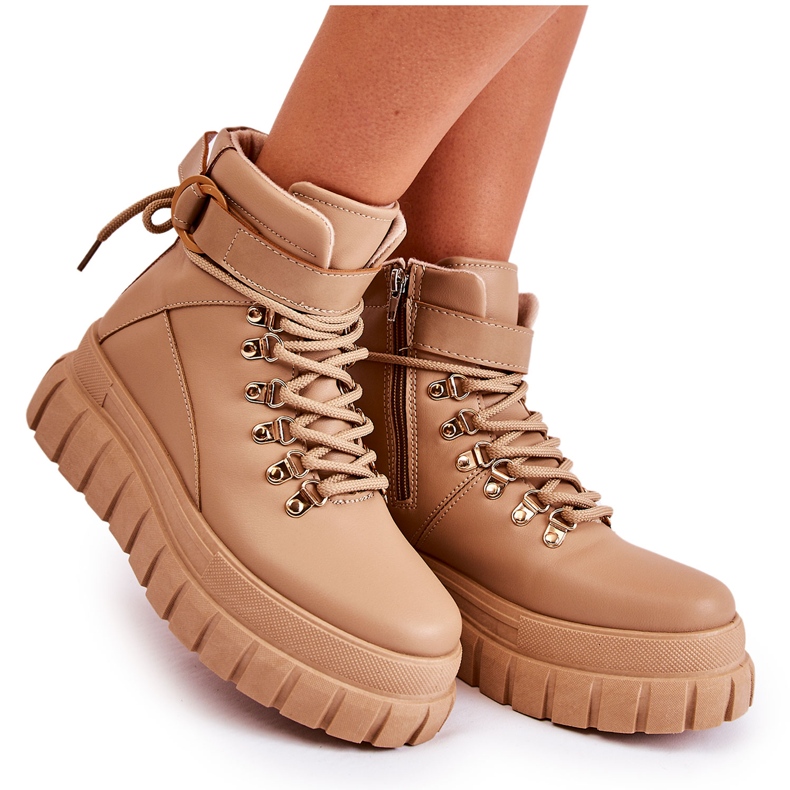 FB3 Módní dámské kotníkové boty béžová La Blanca béžový