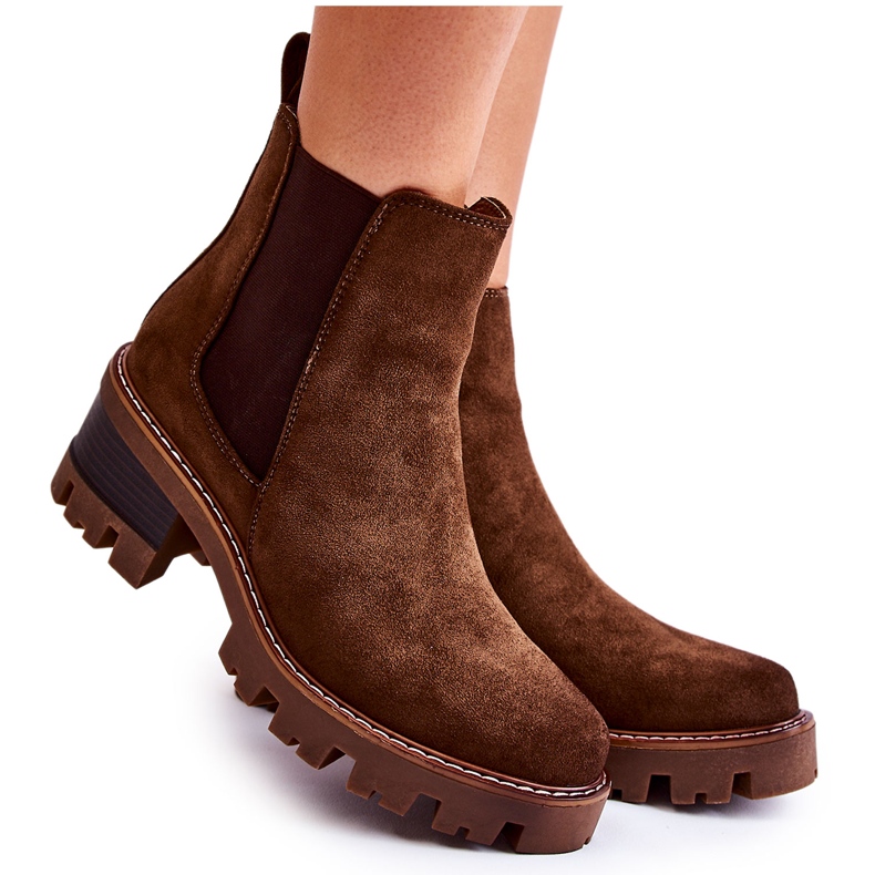 PS1 Teplé dámské kozačky na zip v hnědé barvě Lenaris hnědý khaki