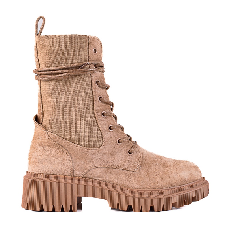 SHELOVET Béžové semišové šněrovačky hnědý