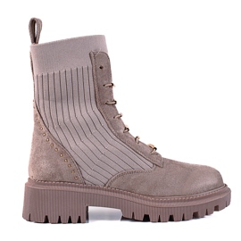 SHELOVET Hnědé semišové dělníky s uzly béžový hnědý