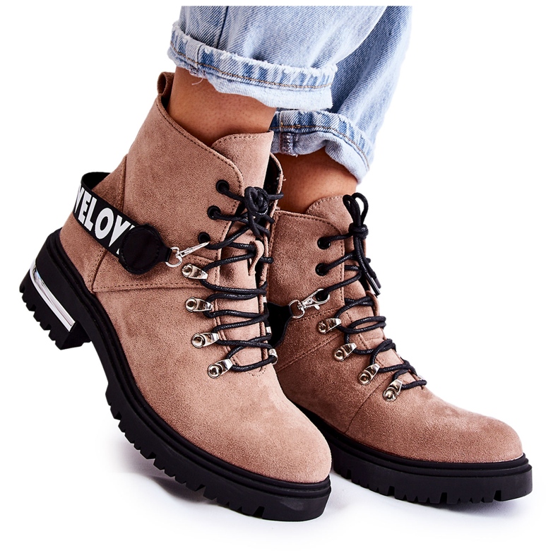 PS1 Semišové Teplé Boty S Páskem Hnědé Aurelio béžový