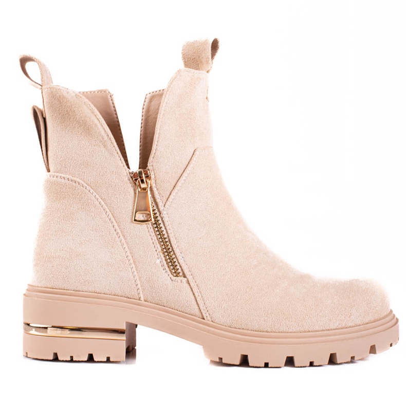 Dámské nízké kozačky Shelovet se zlatým zipem, béžové béžový
