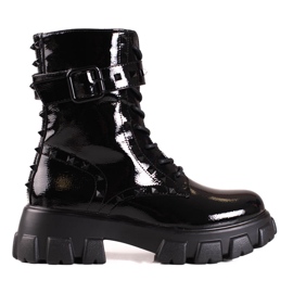 Lakované černé dámské tašky Shelovet s cvočky černý