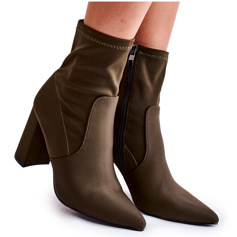 Dámské kozačky na vysokém podpatku z Khaki Amile hnědý