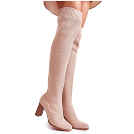 Pruhované Klasické Kozačky Na Podpatku Béžové Laossi béžový Pruhované Klasické Kozačky Na Podpatku Béžové Laossi béžový