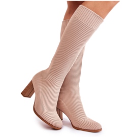 PS1 Módní žebrované kozačky na vysokém podpatku Béžová Carros béžový