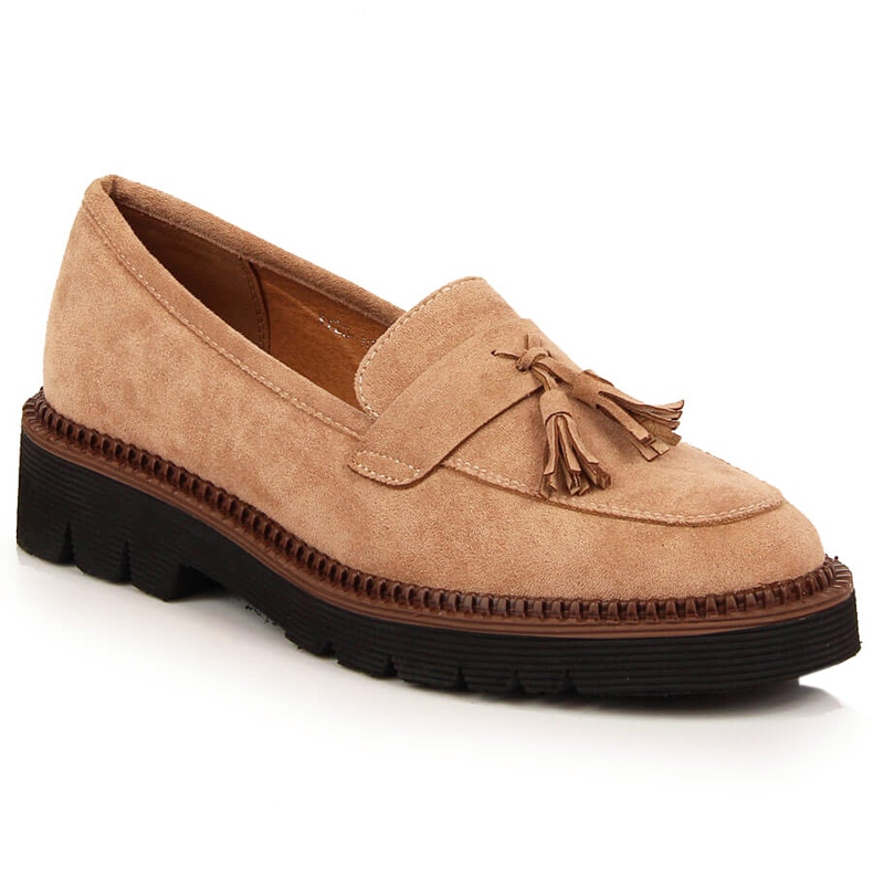 Dámské semišové mokasíny s béžovými třásněmi Vinceza