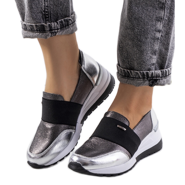 Stříbrné kožené tenisky Campina stříbrný šedá