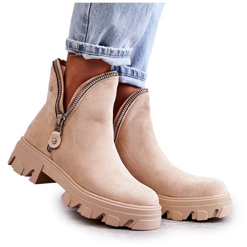 PG1 Dámské semišové boty s výřezy Béžový rytmus