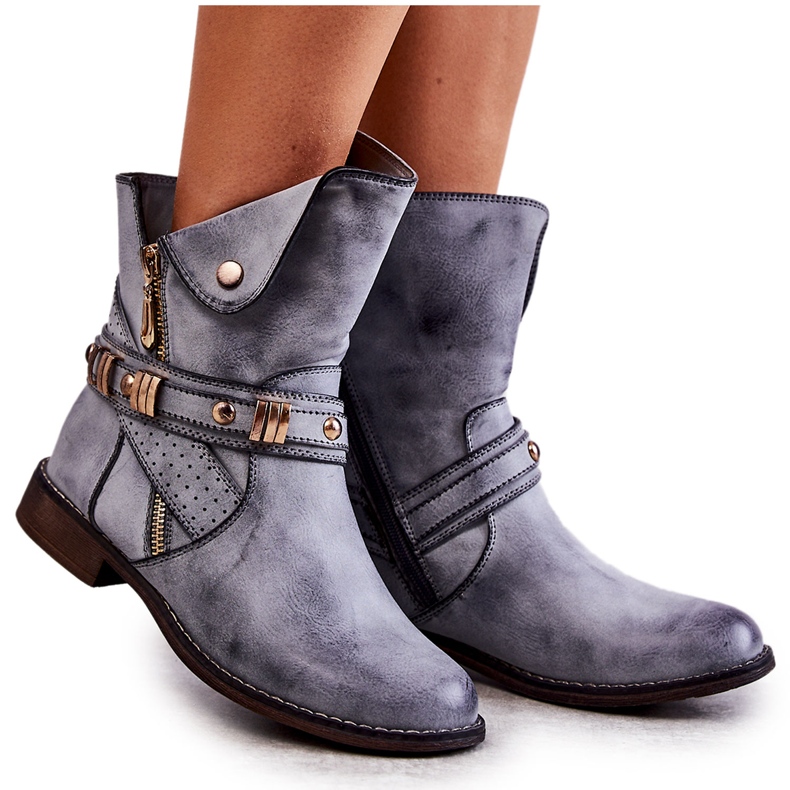 PG1 Dámské vysoké kozačky s modrými ozdobami Alisa