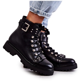 PG1 Černé boty z ekokůže Sabine s ozdobným páskem černá