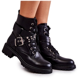 PG1 Černé Boty z Ekokůže Lanelly S Páskem A Cvoky černá