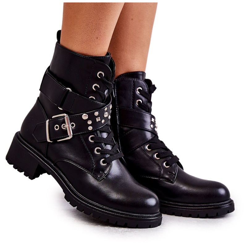 PG1 Černé Boty z Ekokůže Lanelly S Páskem A Cvoky černá