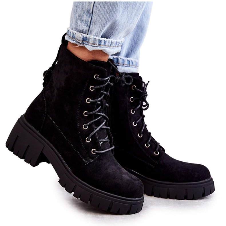 PG1 Dámské semišové zateplené kozačky se zipem černá Emilien