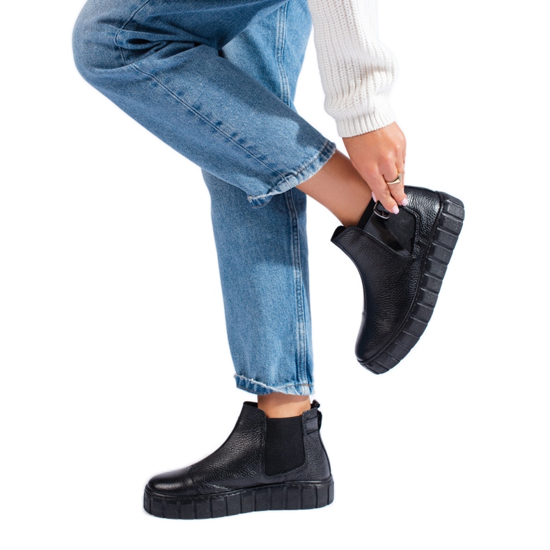 T.Sokolski Dámské černé chelsea boty na platformě Sokolski, vyrobené z přírodní kůže černá