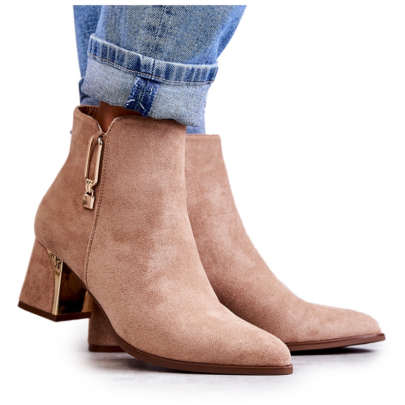 PS1 Semišové kozačky na sloupku s béžovým zdobením Erine