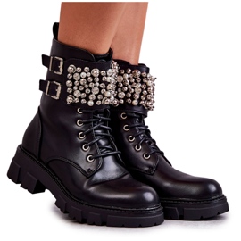 PG1 Dámské kozačky s ozdobami vázanými černými Leonese černá