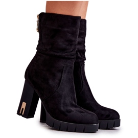 PG1 Semišové Vysoké Boty Na Podpatku Black Volter černá