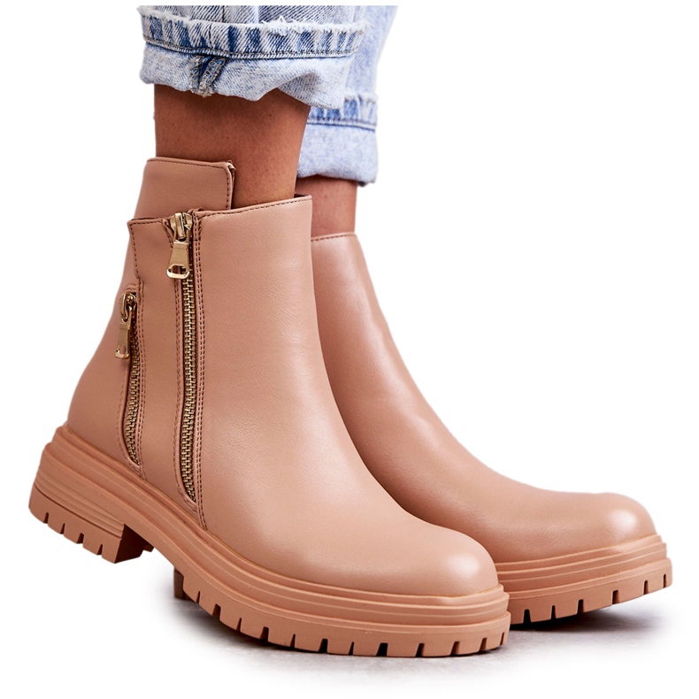 PG1 Dámské kožené kozačky na zip Béžová Navarra béžový