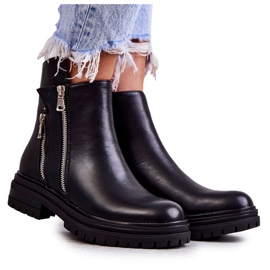 PG1 Dámské kožené kozačky se zipem černá Navarra černý