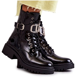 PG1 Lakované teplé dámské kozačky černé Costello černý