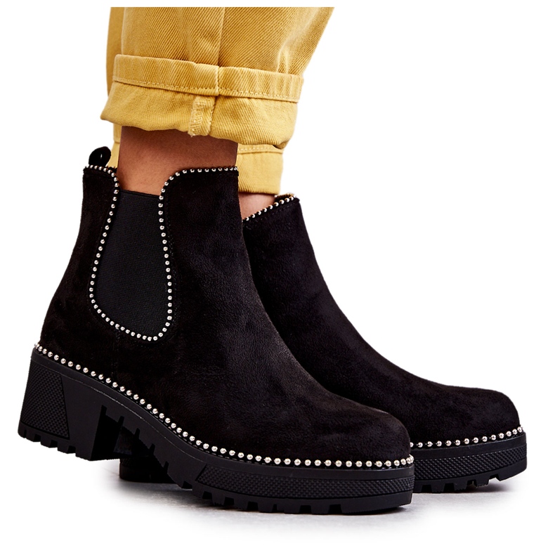 PG1 Dámské černé kozačky Afaries s cvočky černá