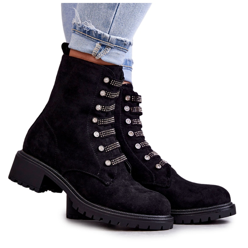 PG1 Černé semišové kozačky Malesia s ozdobnými pruhy černá