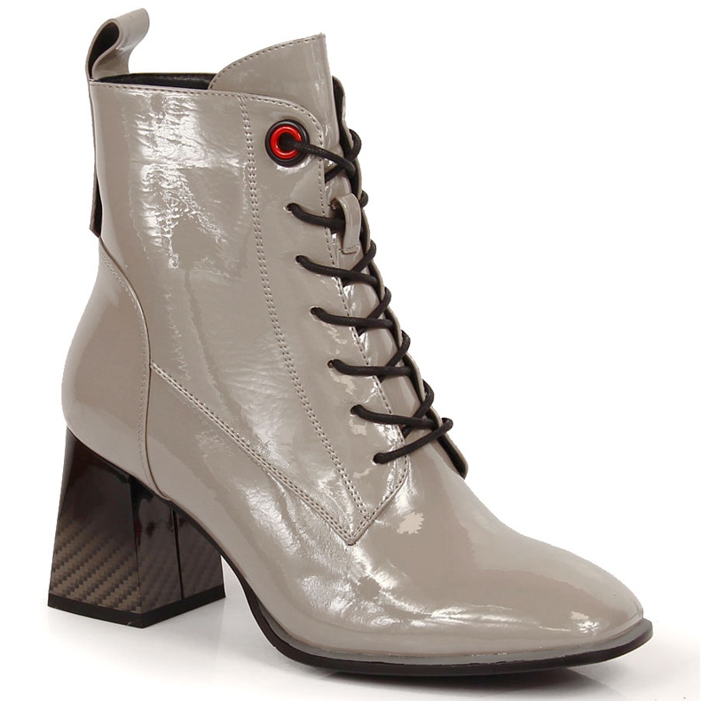 S.Barski Lakované kozačky na sloupku, teplá šedá S. Barski