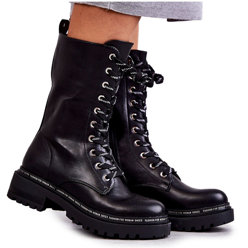 PG1 Vysoké zateplené dámské boty se zavazováním černá Darla