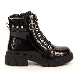 Černé černé lakované zateplené kozačky Vinceza pro dívky černá