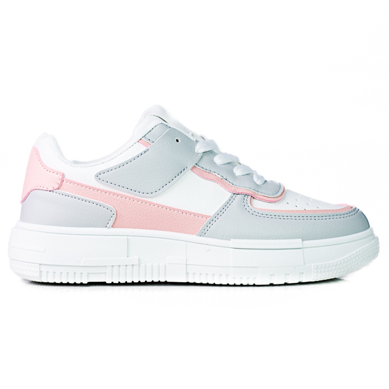 Dámské šněrovací tenisky na platformě Shelovet z ekologické kůže v bílé a šedorůžové barvě bílý vícebarevný