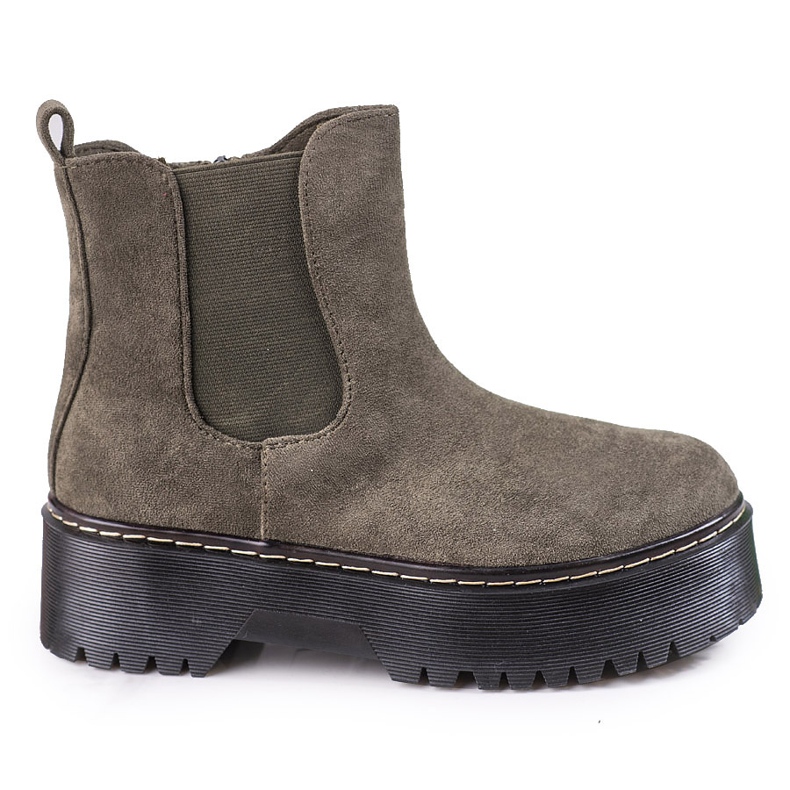 Zelené dámské Chelsea kozačky na platformě Shelovet z ekologického semiše zelená