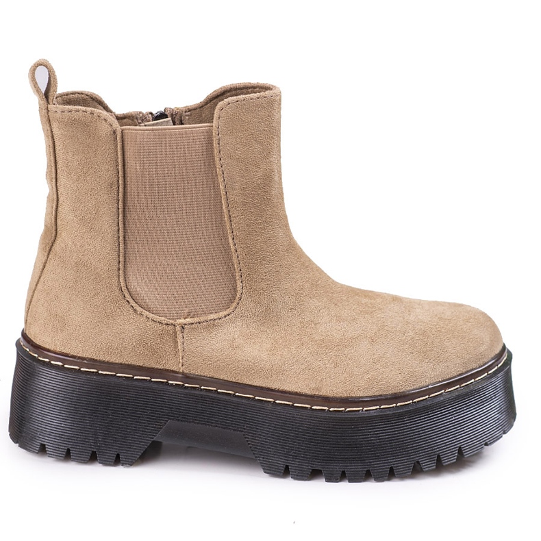 Hnědé dámské Chelsea kozačky na platformě Shelovet z ekologického semiše hnědý