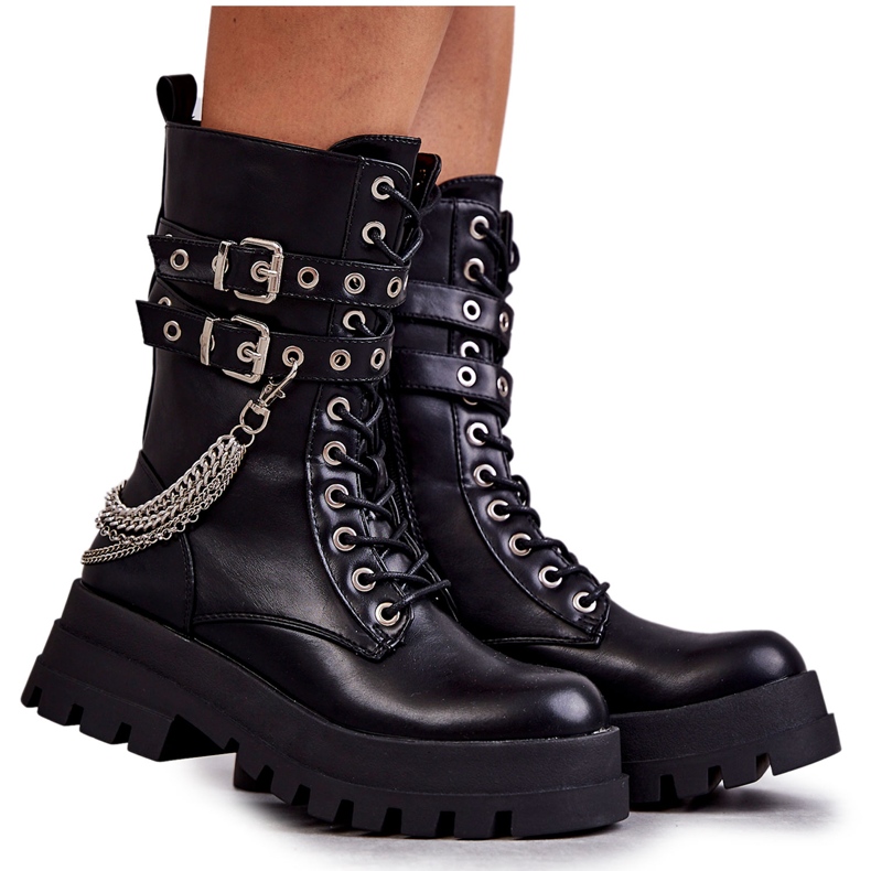 PG1 Vysoké Pracovní Boty S řetízkem Černá Montero