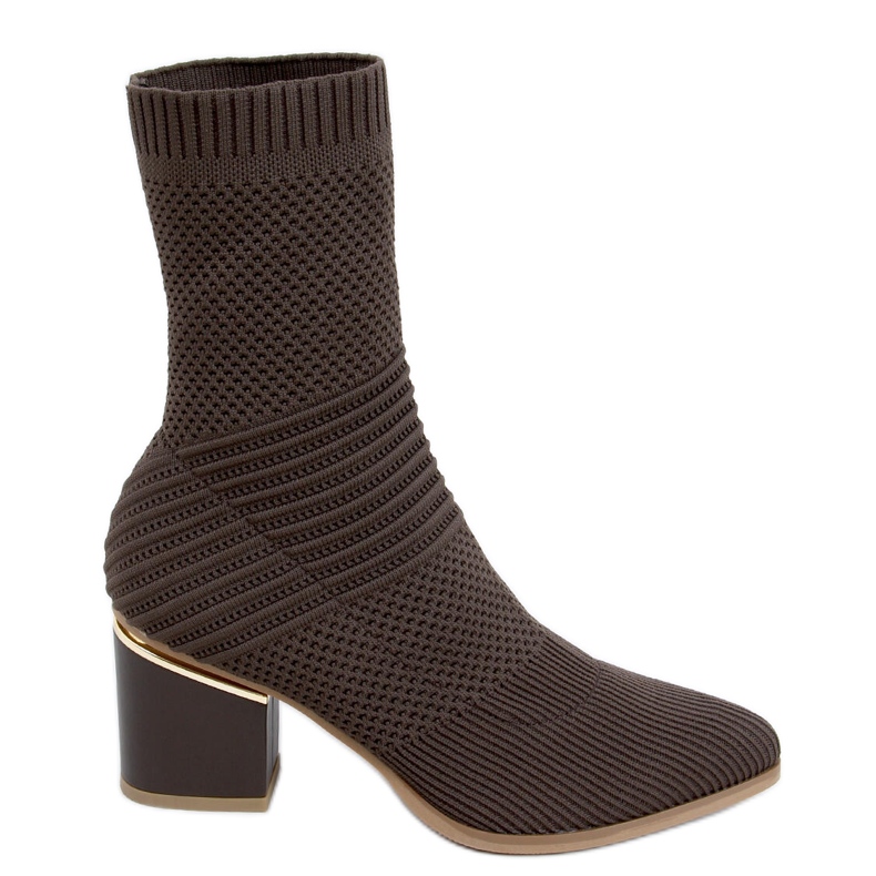 Ponožkové boty Tiara Brown na vysokém podpatku hnědý