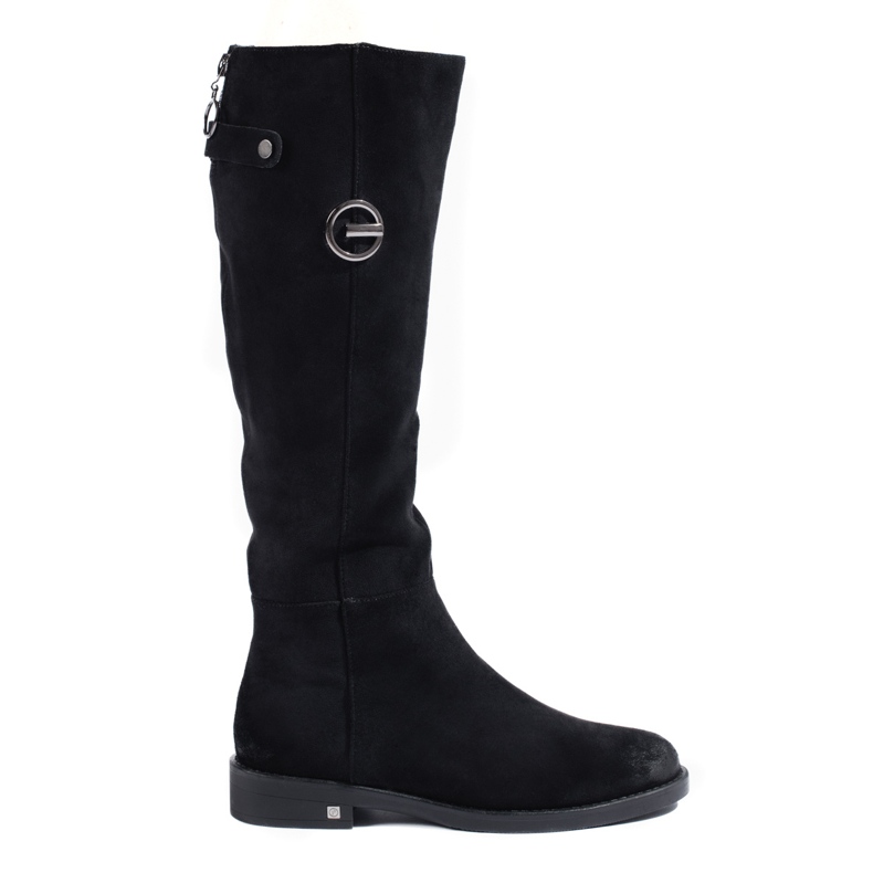 W. Potocki Semišové dámské kozačky na plochém podpatku značky Potocki černá