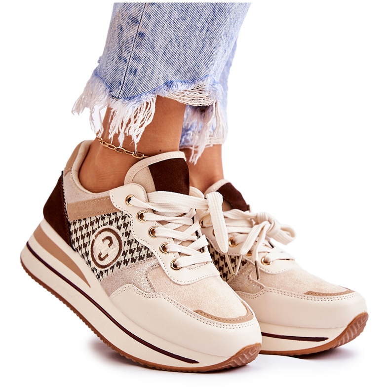 FB2 Módní dámská sportovní obuv na klínu béžovo-hnědá Aronne béžový hnědý