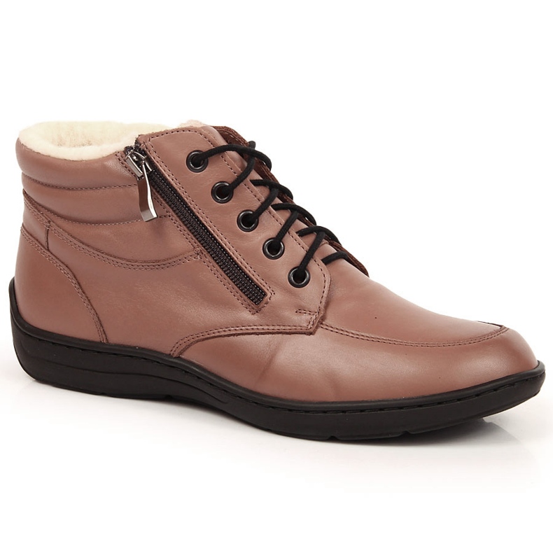 Pohodlné hnědé kožené boty pro ženy Łukbut LUK724B hnědý
