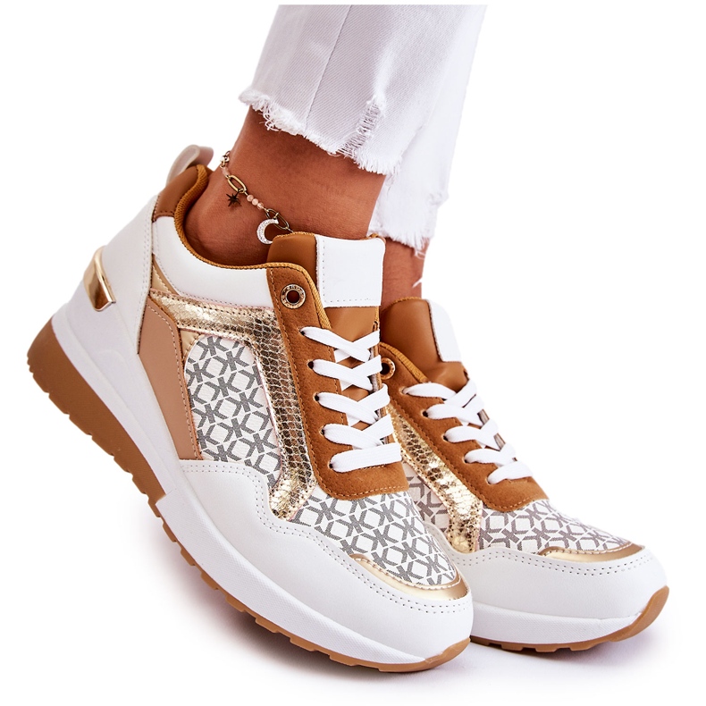 PG1 Dámské sportovní boty z ekokůže na klínku bílá Catrine bílý hnědý vícebarevný