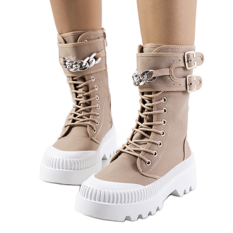 BM Hnědé tenisky s řetízkem Taus hnědý khaki zelená BM Hnědé tenisky s řetízkem Taus hnědý khaki zelená