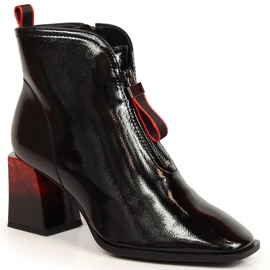 S.Barski Dámské zateplené lakované kozačky s ozdobným podpatkem S. Bararski OLI183 černá